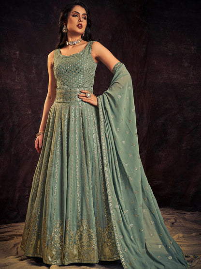 Myra Olive Real Georgette Designer Gown Style Suit