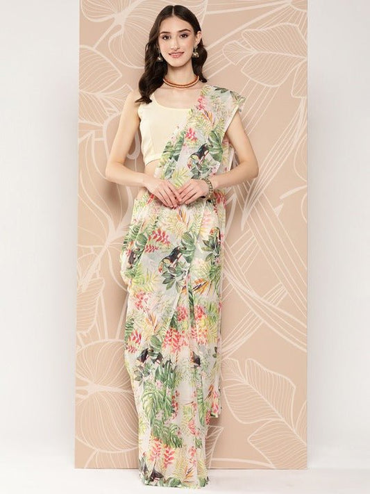 Ahalyaa Floral Printed Poly Chiffon Saree