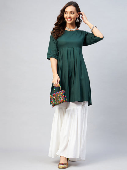 InWeave Women's Dark Green Short Anarkali Kurta