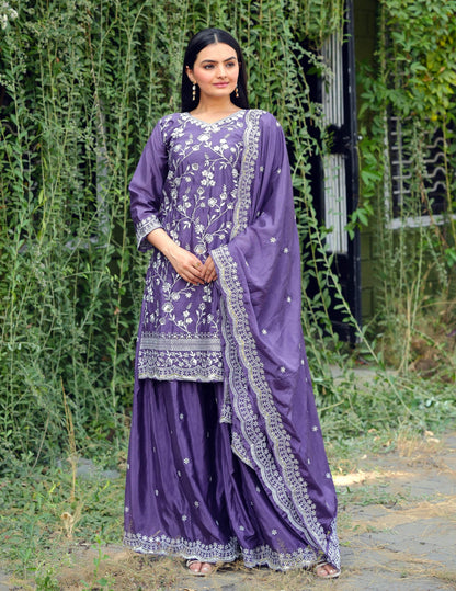 Yash Enterprise Alluring Sequence Embroidered Work Lavender Silk Readymade Salwar Suit