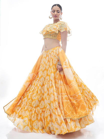 Myra Yellow Jaquard Embroidered Designer Lehenga