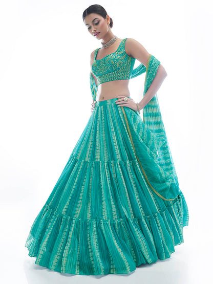 Myra Sea Green Jaquard Embroidered Designer Lehenga