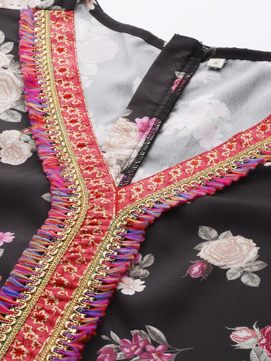 Ahalyaa Printed Crepe Basic Jumpsuit With Lace Inserts
