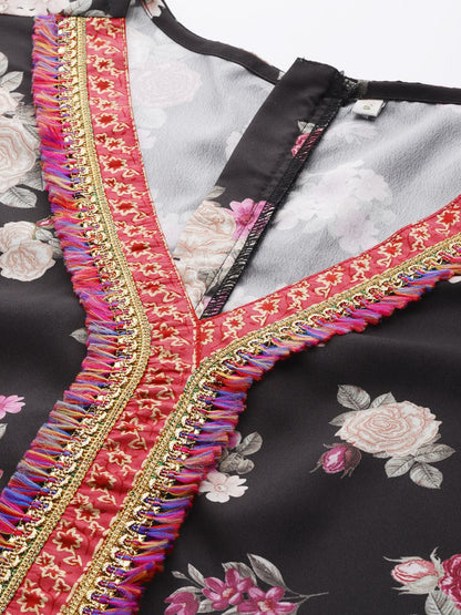 Ahalyaa Printed Crepe Basic Jumpsuit With Lace Inserts