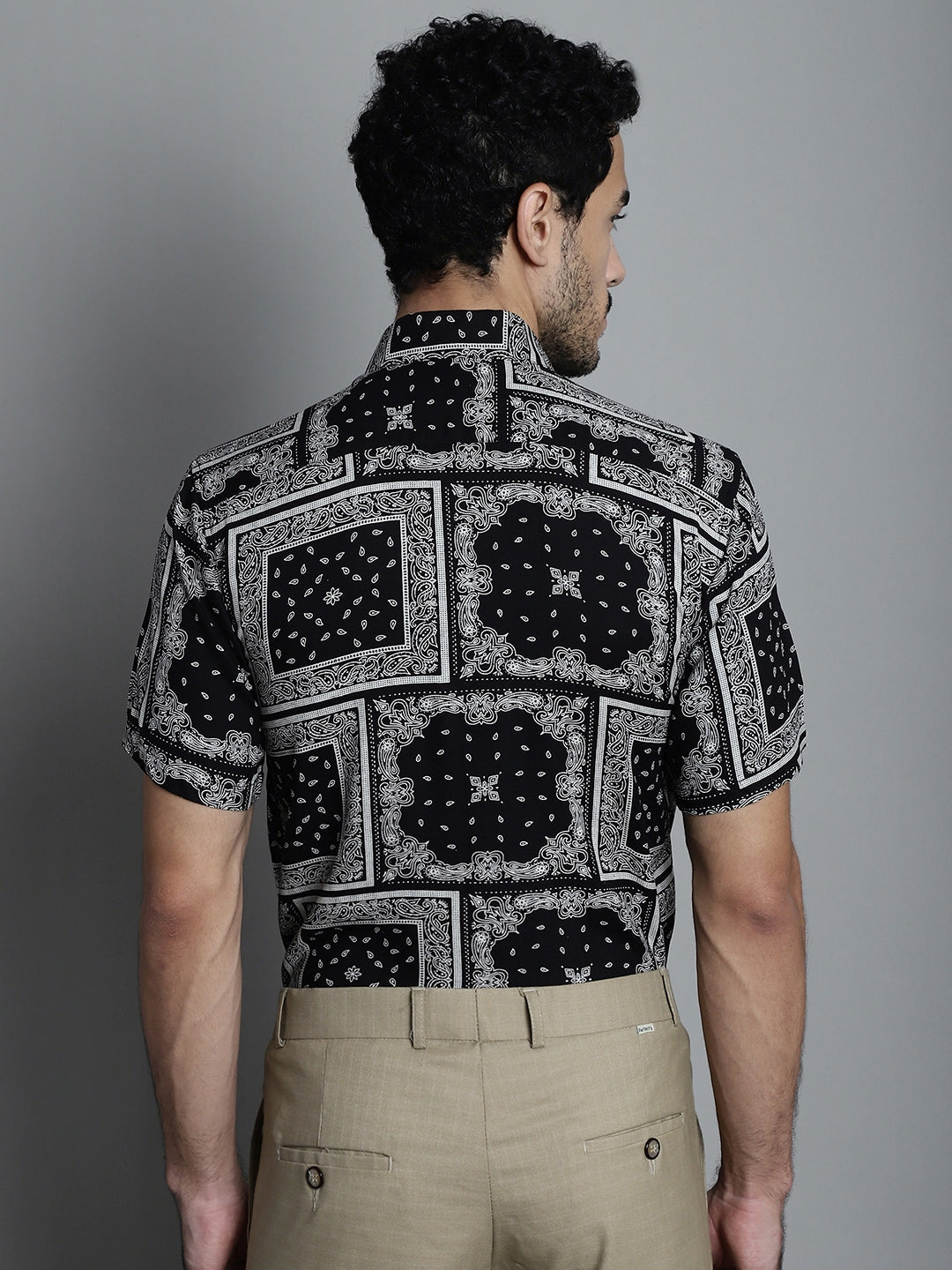 Jainish Men's Paisley Printed Formal Shirts - Black