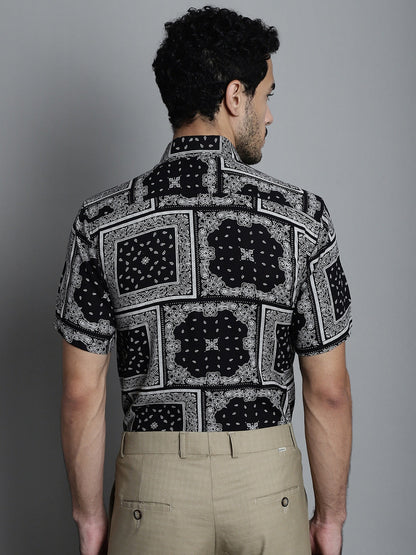 Jainish Men's Paisley Printed Formal Shirts - Black