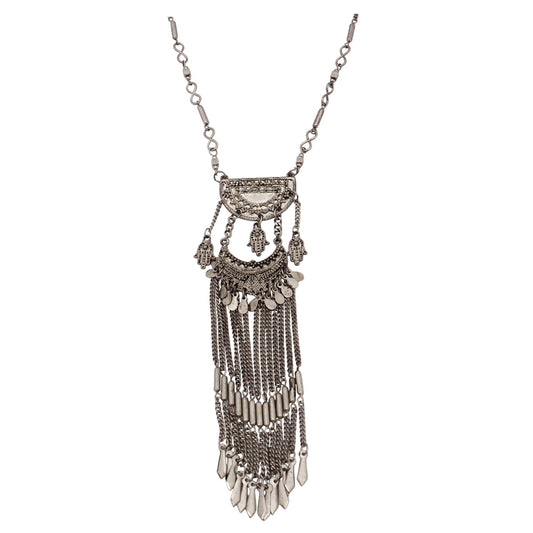 Silver-Plated Alloy Long Silver Oxidised Necklace - The Pari
