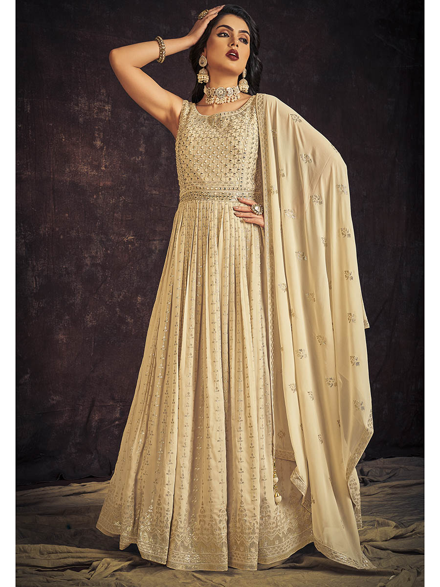 Myra Cream Real Georgette Designer Gown Style Suit