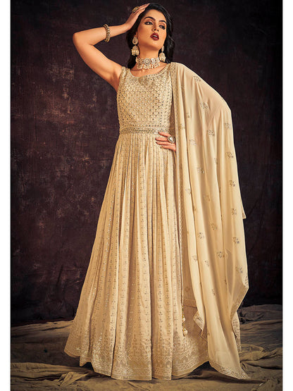 Myra Cream Real Georgette Designer Gown Style Suit