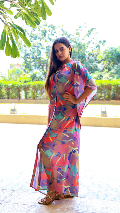 Noroke Sustainable fabric | Bemberg Abstract Printed Shirt Style Kaftan