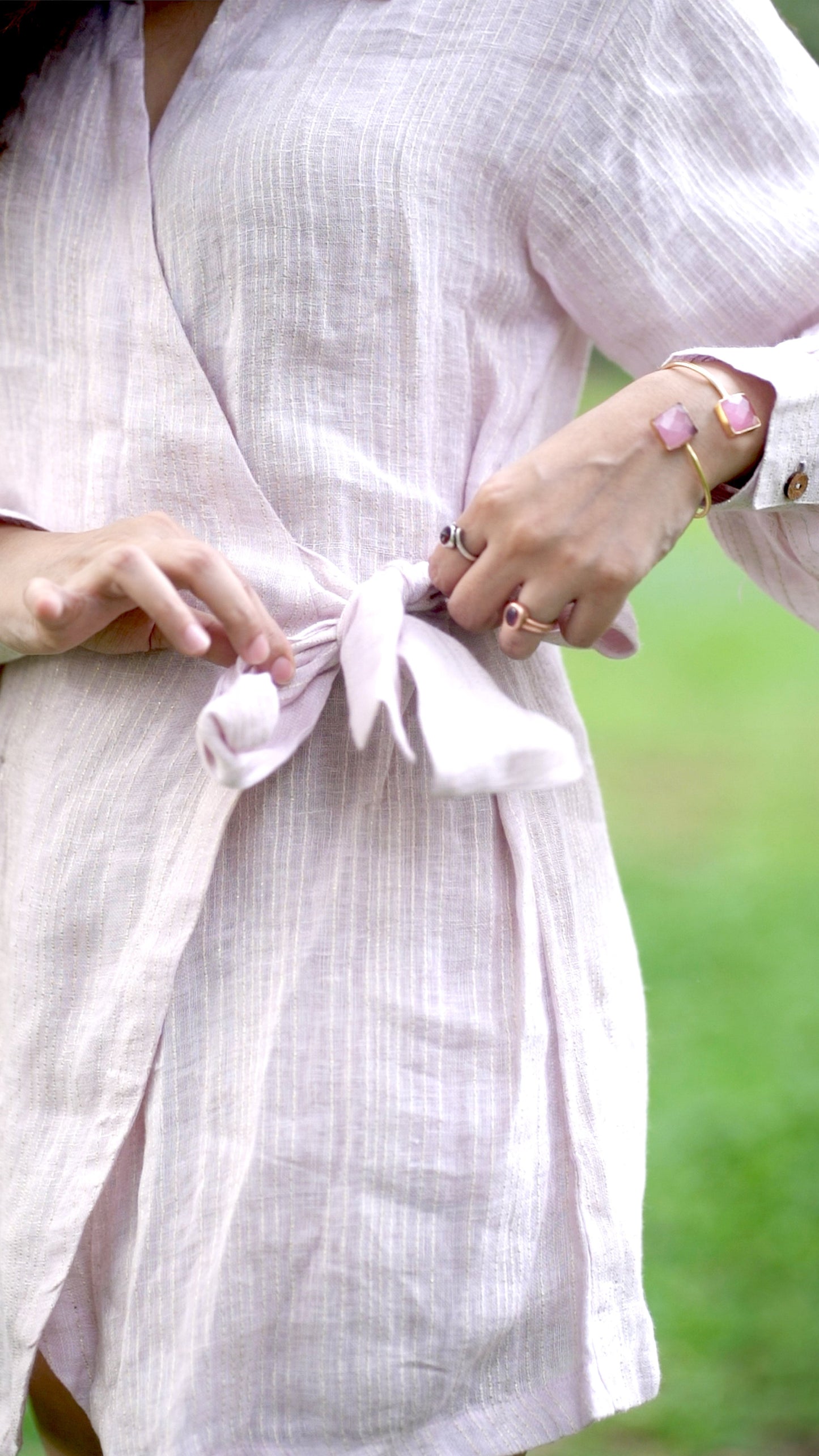 Noroke Linen Lilac Gold Wrap Shirt Dress