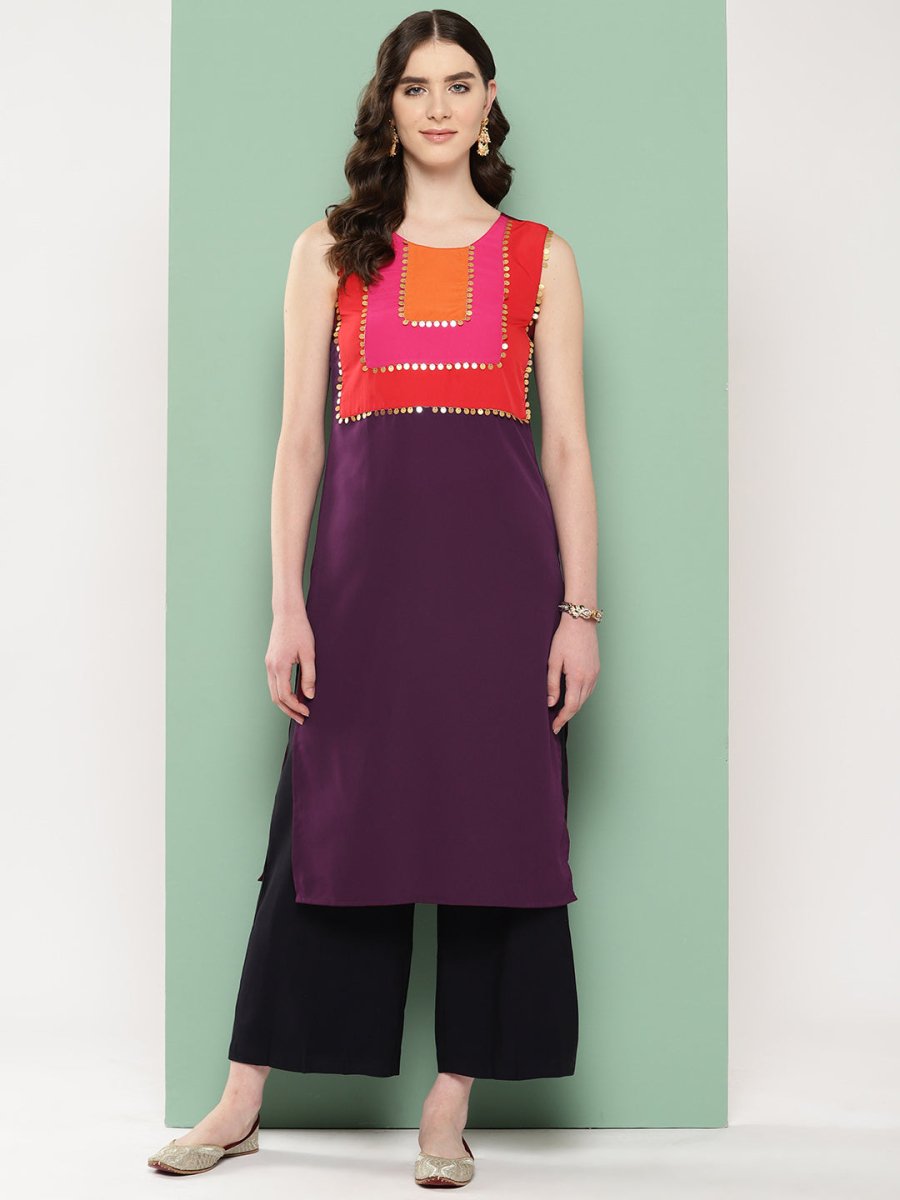 Ahalyaa Women Yoke Design Sequinned Crepe Kurta
