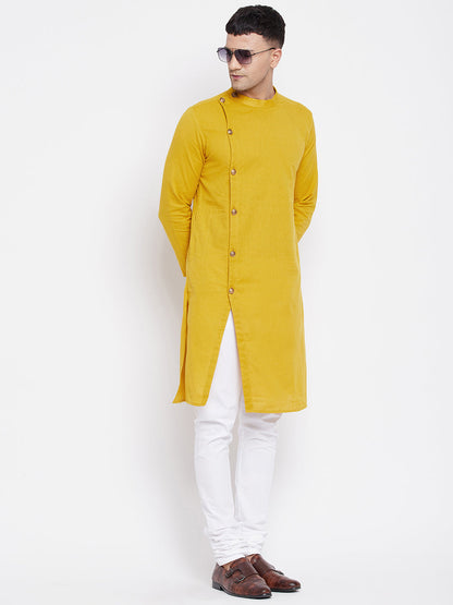 Even Apparels Yellow Pure Cotton Kurta With Band Collar