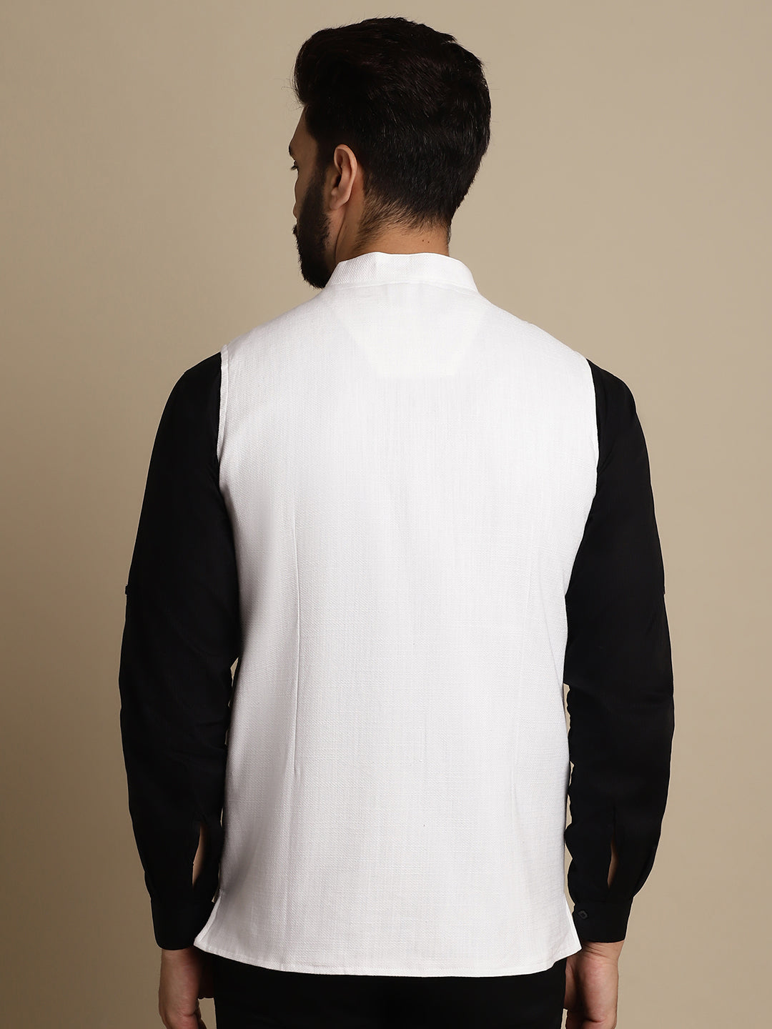 Even Apparels Men's White Mandarin Collar Waistcoat