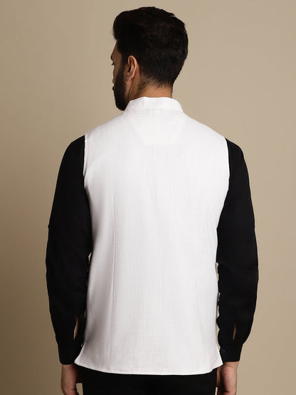 Even Apparels Men's White Mandarin Collar Waistcoat