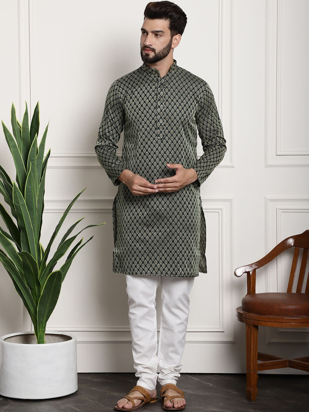 Sojanya Floral Printed Mandarin Collar Kurta With Churidar