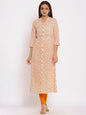 HERE&NOW Orange Mandarin Collar Striped A-Line Kurta