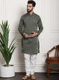 Sojanya Men Green & Off-White Woven Design Kurta with Churidar