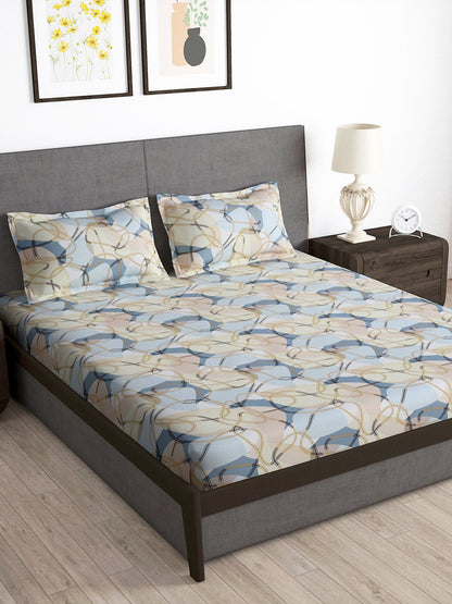 Story@home Arena Cream-Coloured & Grey Printed 180 TC Bedsheet & Pillow Covers