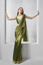 Green Gold Tissue Net Solid & Gold Cotted Saree - Samaa