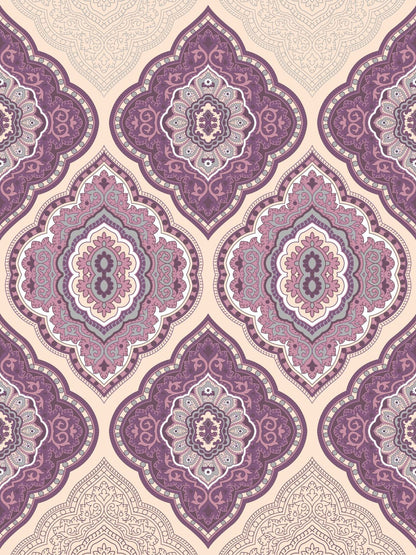 Dreamscape Purple & Cream-Coloured 144 TC Bedsheet with Pillow Covers