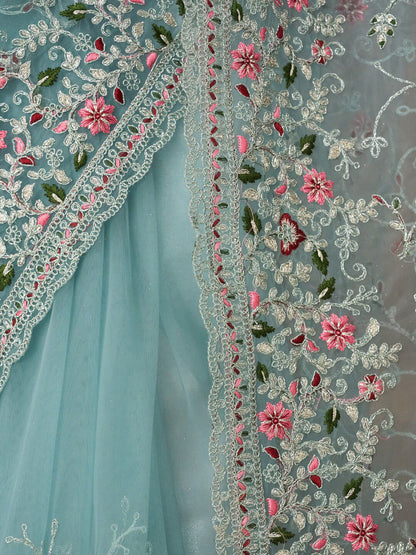 kasee Floral Embroidered Net Saree