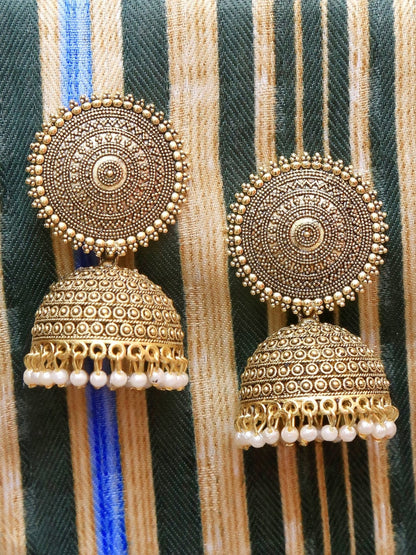Gold-Polished Alloy Antique Golden Jhumki Earrings - The Pari