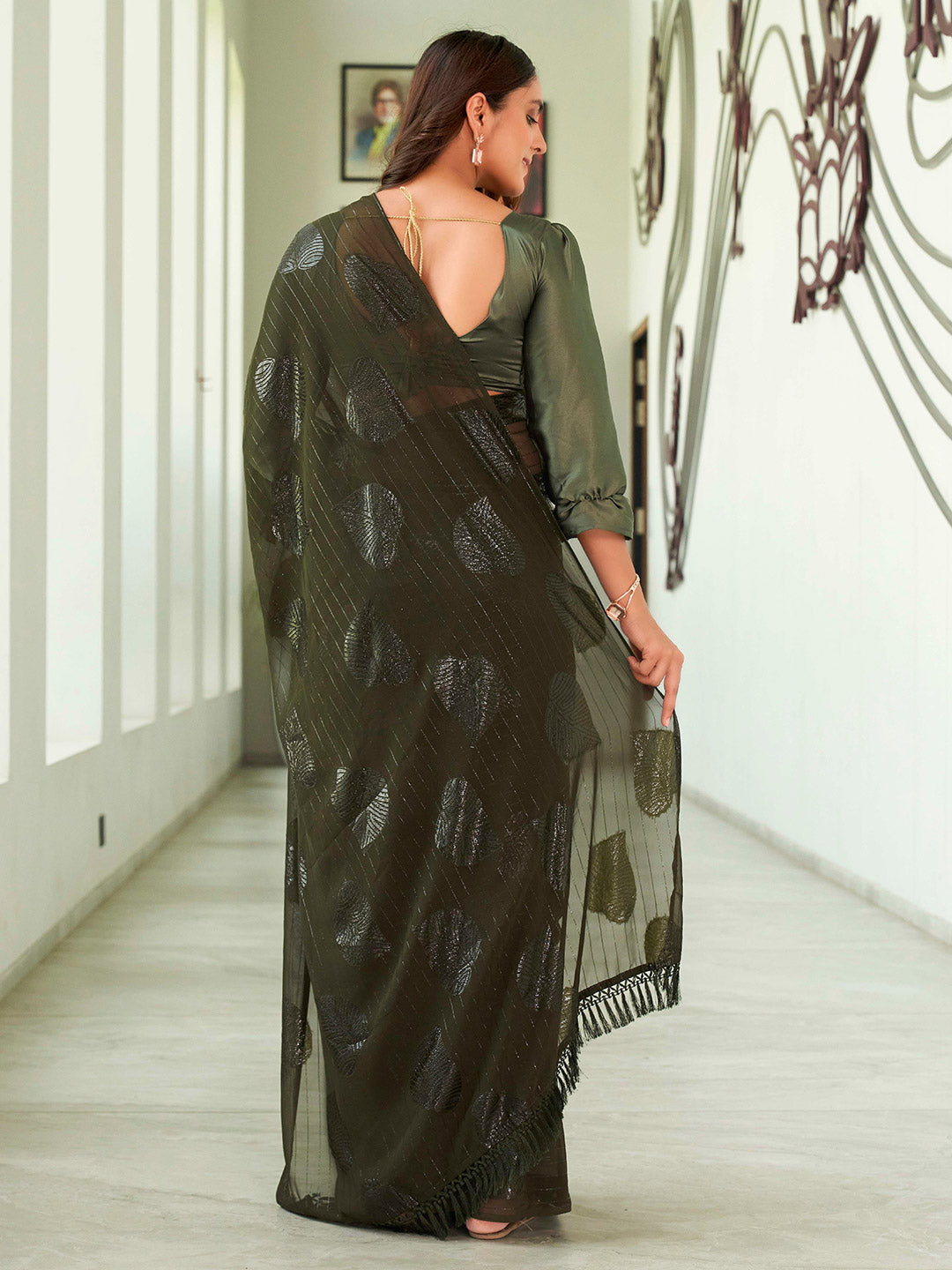 Tikhi Imli Green Floral Embellished Saree
