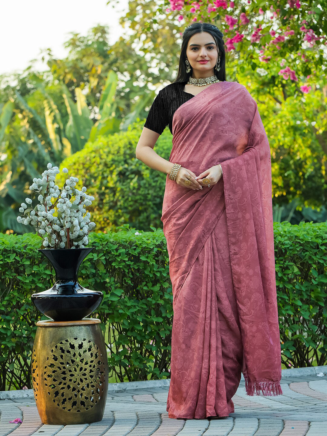 Tikhi Imli Floral Printed Embossed Ready to Wear Saree