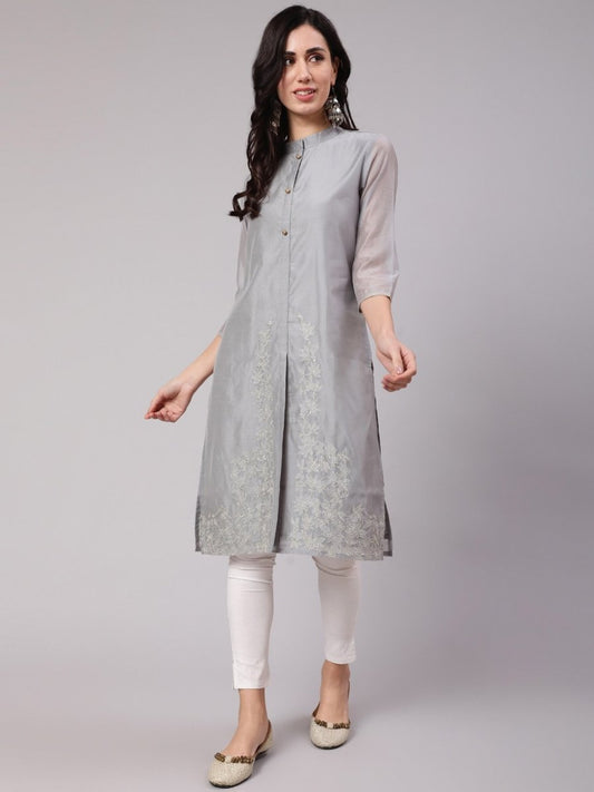 Aks Thread Work Chanderi Silk Kurta