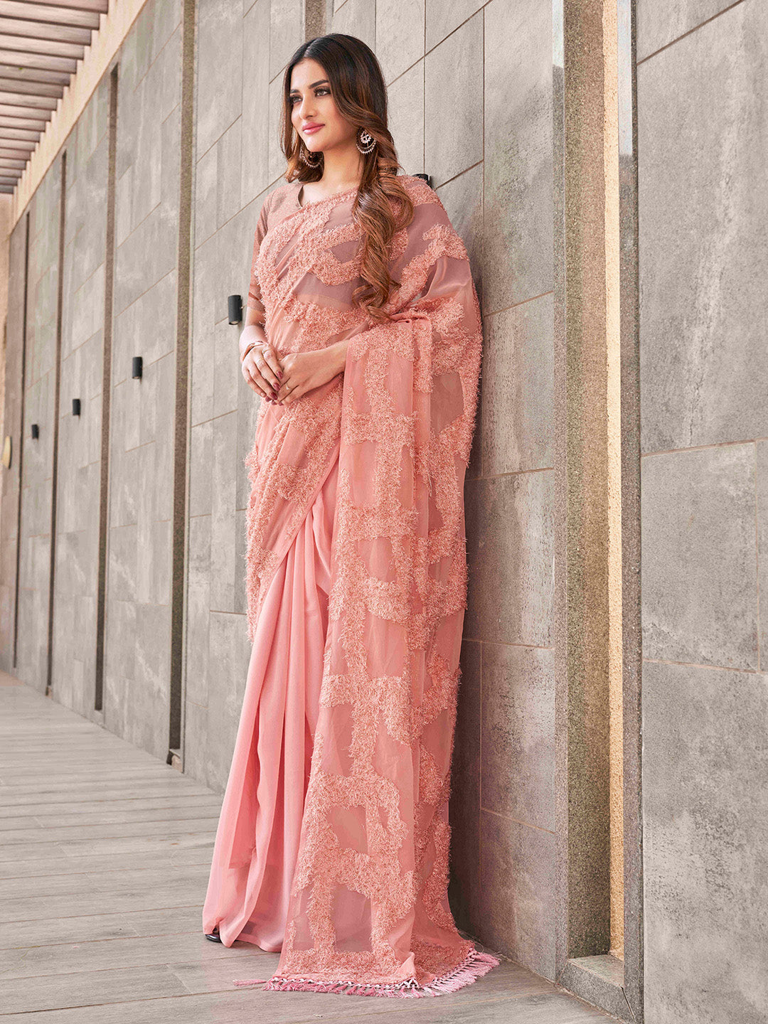 Tikhi Imli Peach Abstract Woven Design Half And Half Saree