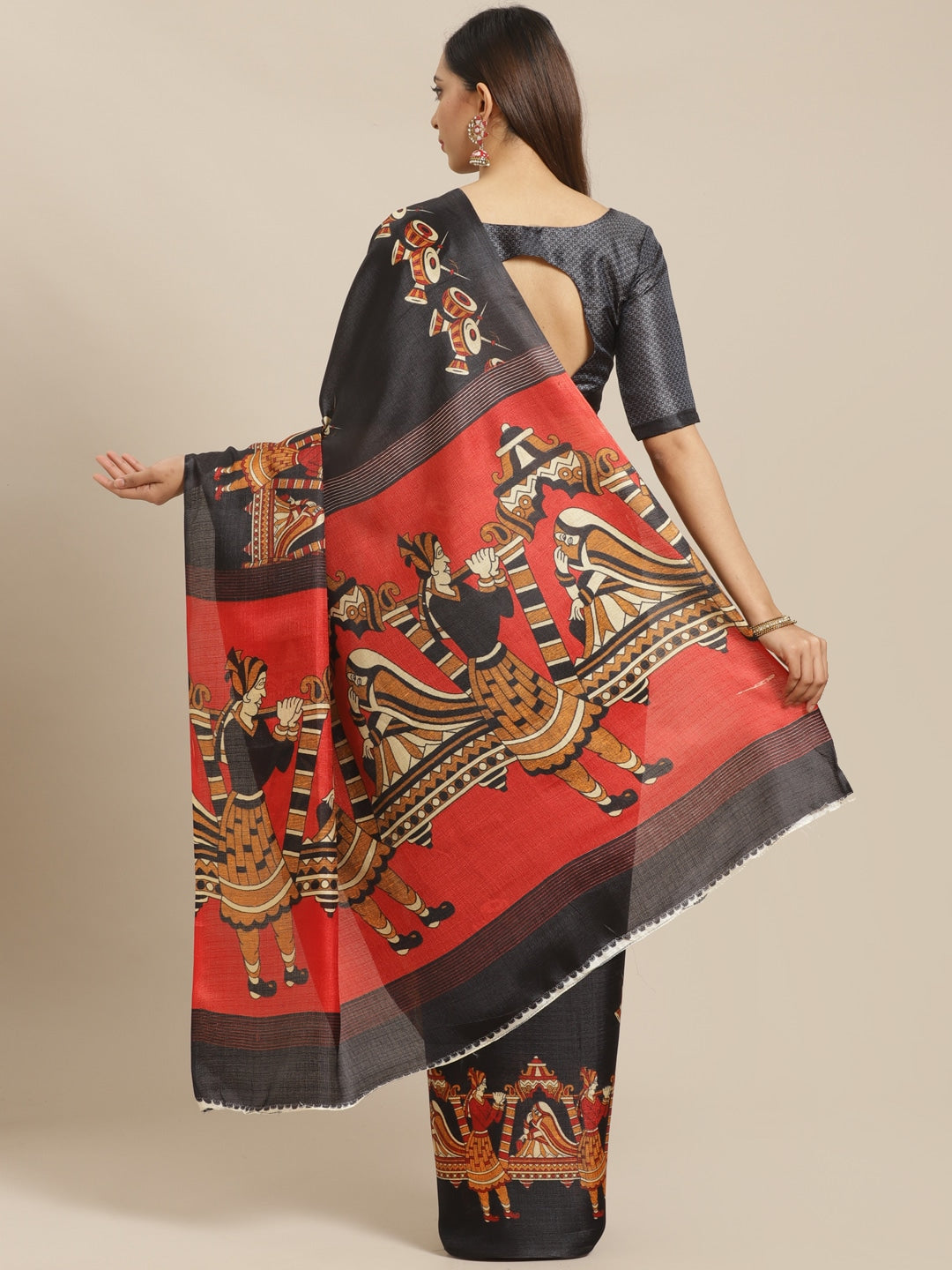 Saree Mall Black & Red Printed Saree