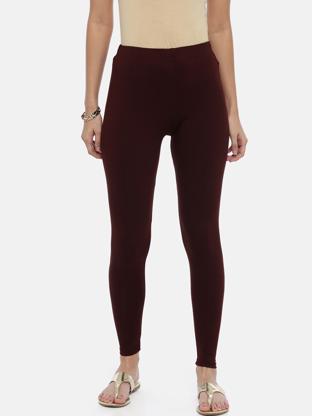 Souchii Brown Solid Slim-Fit Ankle-Length Leggings