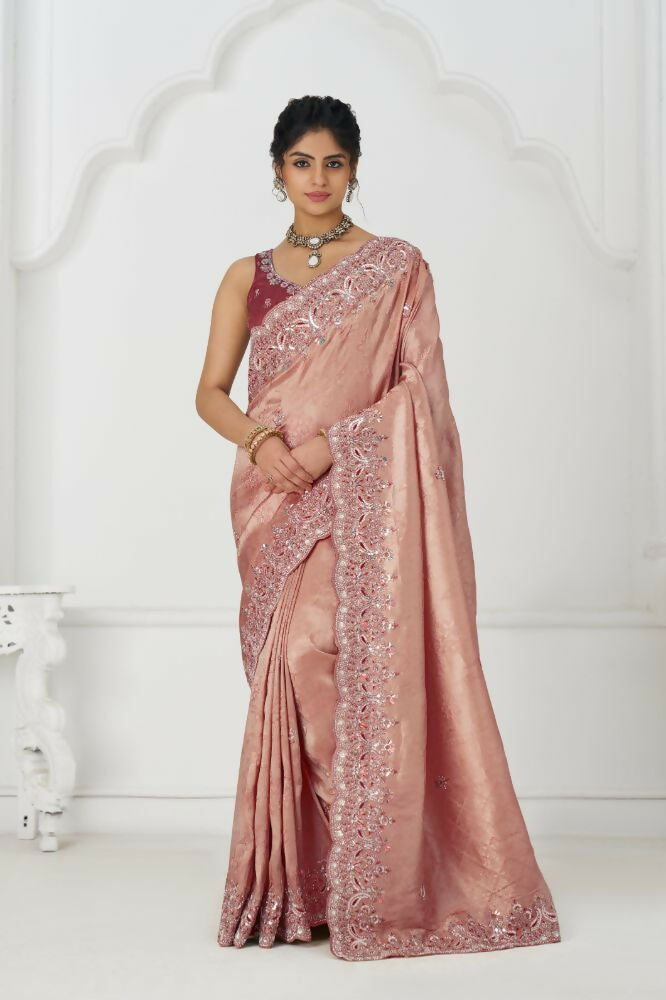 Kesar Fab Latest Pink Pure Dola Viscouse Silk With Sequins And Beads Embroidery For Brides Saree
