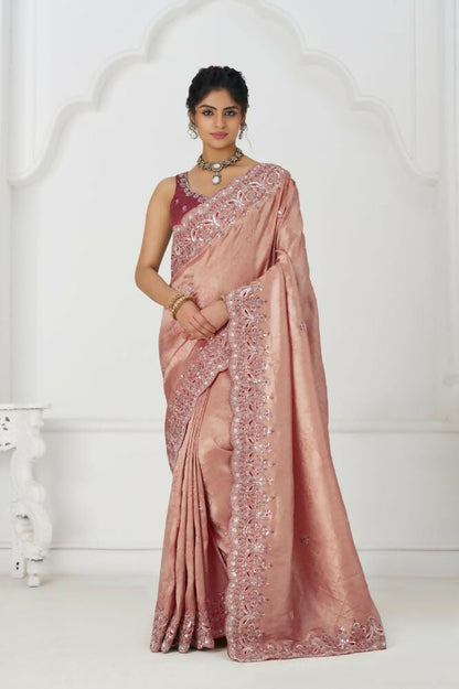 Kesar Fab Latest Pink Pure Dola Viscouse Silk With Sequins And Beads Embroidery For Brides Saree