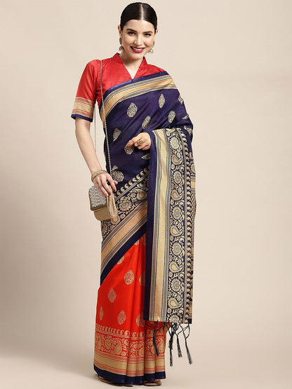 Saree Mall Ethnic Motifs Printed Half & Half Art Silk Sarees