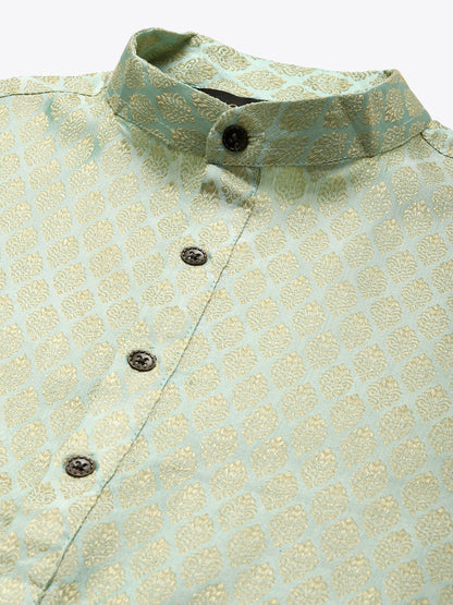 Sojanya Men Green Ethnic Motifs Woven Design Kurta & Churidar Comes With a Nehru Jacket