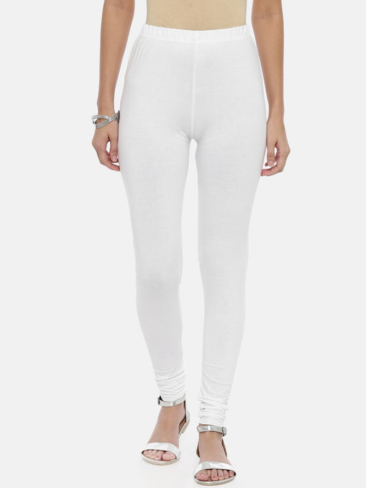 Souchii White Solid Slim-Fit Churidar-Length Leggings