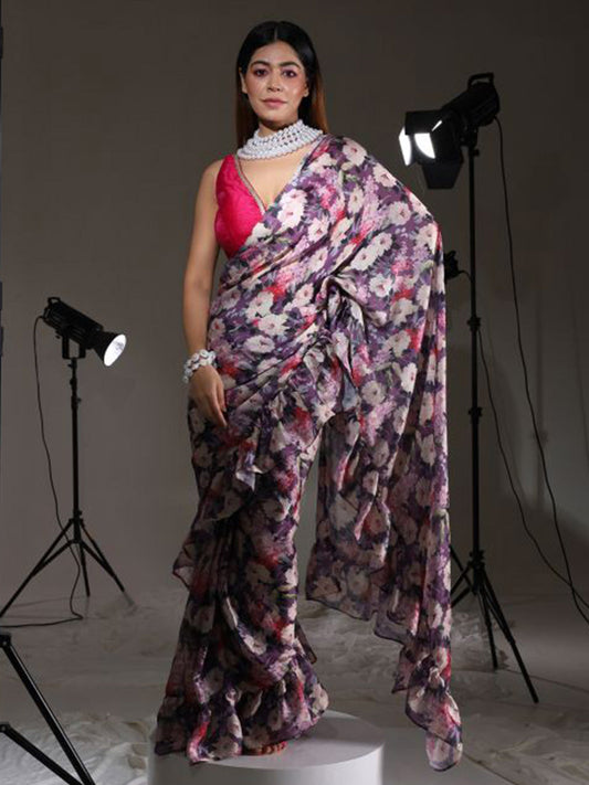 Tikhi Imli Floral Printed Satin Saree