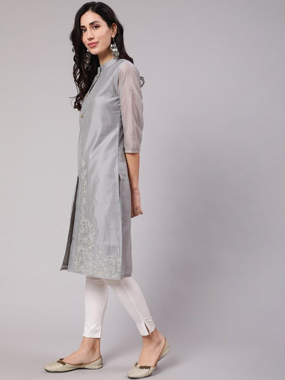 Aks Thread Work Chanderi Silk Kurta