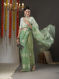 Saree Mall Olive Green & White Paisley Embroidered Organza Banarasi Sarees