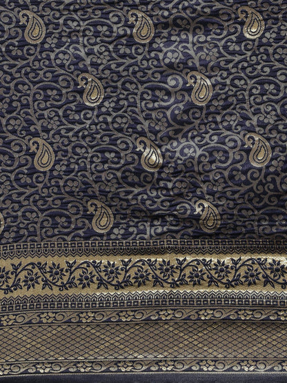 Saree Mall Navy Blue & Gold-Toned Ethnic Motifs Zari Silk Blend Banarasi Sarees