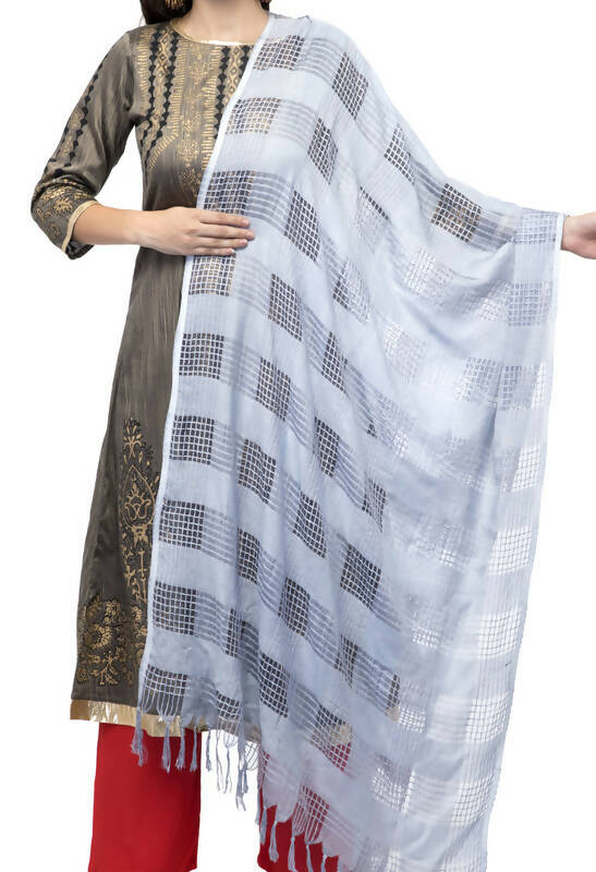 Mominos Fashion Moeza Silver Grey Window Cotton Dupatta
