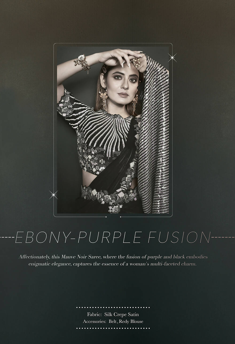 Black Silk Crepe Satin Cord Sequence & Thread Embroidered & Stone Work Saree - Moh-Manthan Royal Enigma