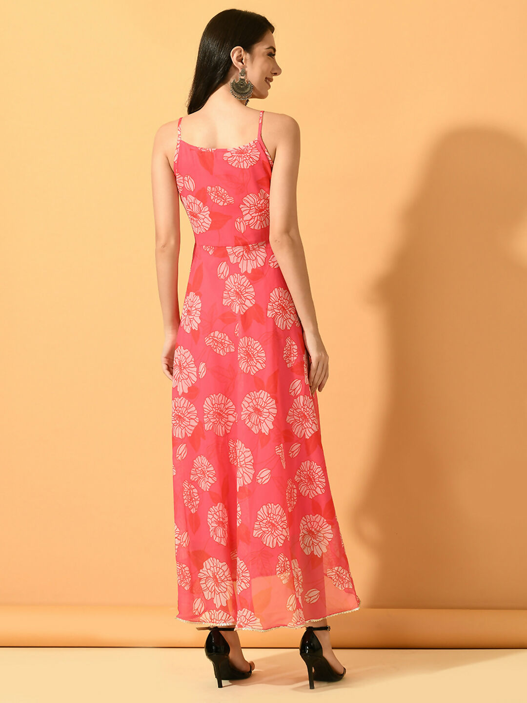 Myshka Women's Pink Fit and Flare Party Dress