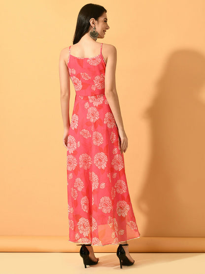 Myshka Women's Pink Fit and Flare Party Dress
