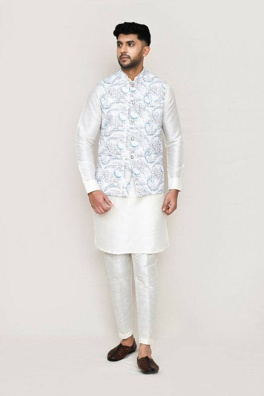 Joban Fashion White Colored Cotton Based With Thread Work Work Men's Jacket