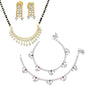 AanyaCentric Gold-Polished Mangalsutra Pendant Earring Set & Silver Plated Anklet
