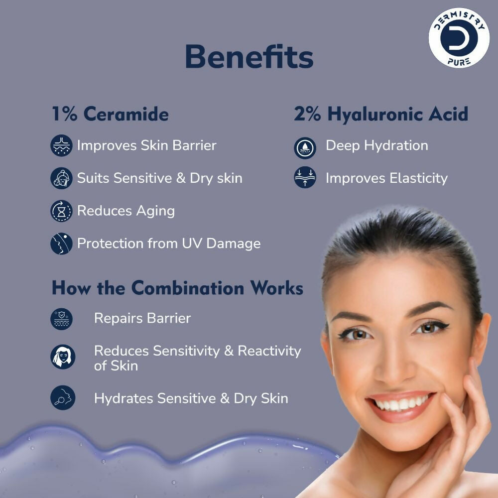 Dermistry Pure 1% Ceramide 2% Hyaluronic Acid Sensitive & Dry Skin Moisturizer Barrier Repair Serum