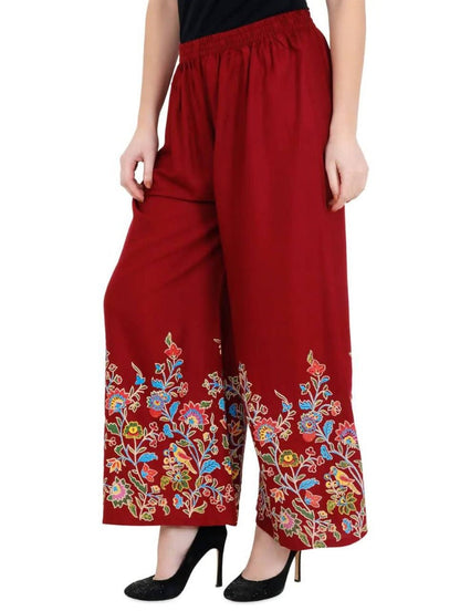 Mominos Fashion Maroon Floral Design Palazzo
